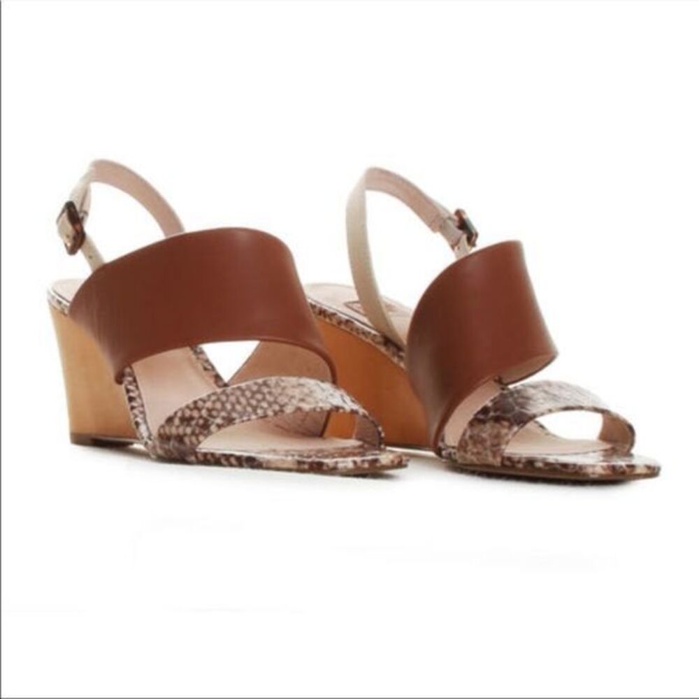 LOUISE et CIE snake skin brown Quarza leather wedges sandals sz 6.5 / 37